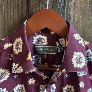 Paisley & Gray Men’s Floral Button-Down Shirt - Burgundy & Cream